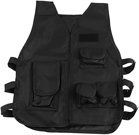 Qii lu Tactical Vest, Fishing Jacket, Children Adjustable Camouflage Jacket Combat Training Vest for Outdoors Games,CS Game,Survival Game,Fishing,Army Fans (Black Adult)(Random Zipper)