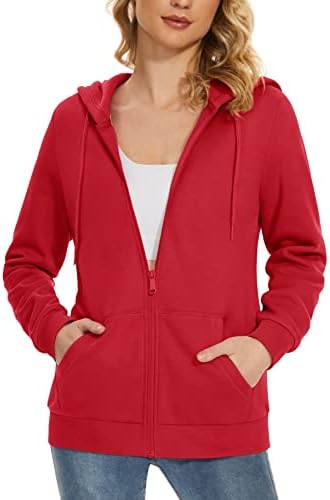 MAGCOMSEN Women’s Fleece Lined Zip Up Hoodies Casual Hooded Jacket Workout Full Zip Sweatshirts Pocket Coats