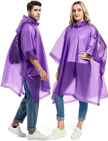 Borogo 2 Pack Rain Ponchos for Adults Reusable – Raincoats Survival Emergency Heavy Duty Rain Coat with Drawstring Hood
