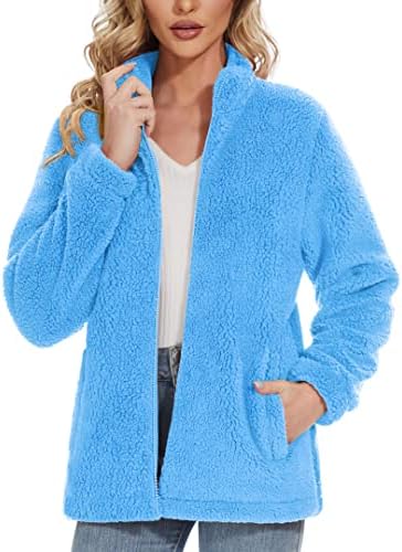 MAGCOMSEN Women Sherpa Jacket Full Zip Fuzzy Teddy Coat with Pockets Fleece Lined Warm Winter Casual Outfits