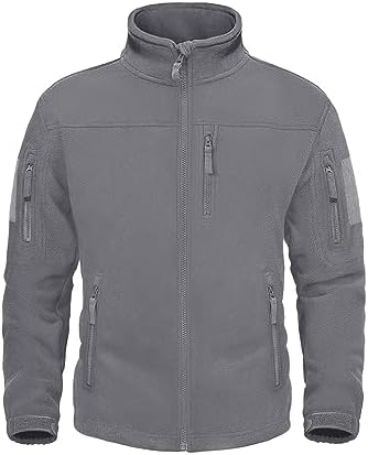 MAGNIVIT Men’s Full Zip Tactical Jacket Fall Winter Windproof Soft Polar Coats with 5 Zip Pockets
