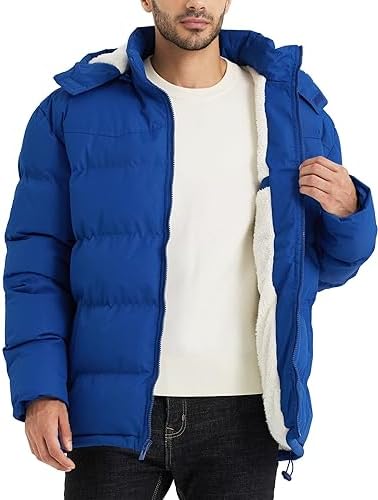 BEST SOUTH Men’s Hooded Winter Puffer Jacket Fleece Warm Bubble Coat Outerwear Cold Weather