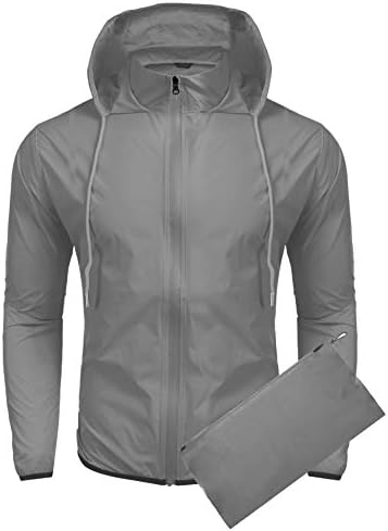 COOFANDY Men’s Packable Rain Jacket Lightweight Waterproof Raincoat with Hood Outdoor Running Hiking Cycling