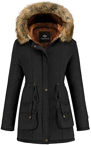 FARVALUE Women’s Winter Coat Hooded Warm Puffer Quilted Thicken Parka Jacket With Fur Trim Coat