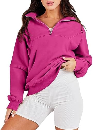 ZJHANHGKK Quarter Zip Pullover Women with Pockets Cropped Solid Long Sleeve Athletic Loose Fit Sweatshirt Light Weight