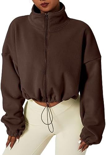 Meyhad Womens Warm Cropped Fleece Jacket Zip up Long Sleeve Soft Sherpa Short Coat