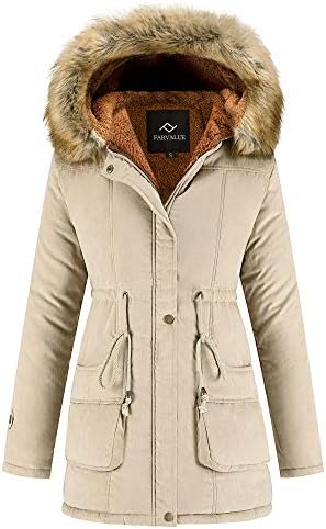 FARVALUE Women’s Winter Coat Hooded Warm Puffer Quilted Thicken Parka Jacket With Fur Trim Coat