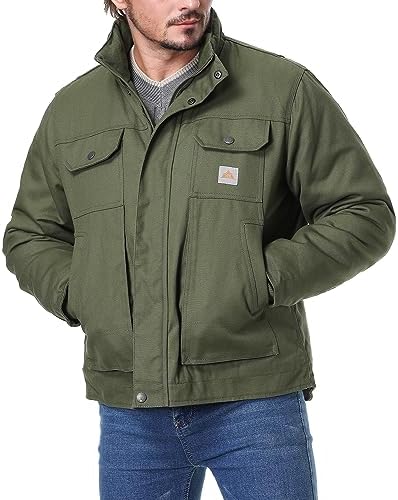 MOERDENG Men’s Full Swing Relaxed Fit Coat Quilted Flannel Lined Active Jacket Waterproof Cotton Duck Workwear