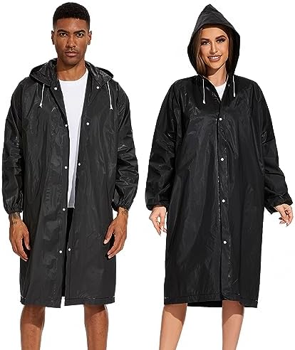 2-Pack Reusable Rain Ponchos for Adults – Hooded Raincoats for Women/Men with Drawstring