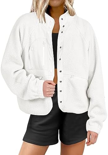 ANRABESS Womens Fleece Jacket Button Down Shacket Casual Sherpa Cropped Coats Warm Outwear with Pockets