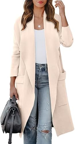 Prinbara Women’s 2023 Fall Long Sleeve Draped Open Front Casual Knit Oversized Long Cardigan Jacket Sweater with Pockets