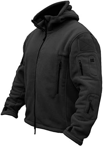 CARWORNIC Men’s Military Tactical Fleece Jacket Warm Multi-Pockets Outdoor Hooded Coat
