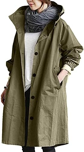NAMTYQX Women’s Trench Jackets Rain Jacket Loose Winter Hooded Oversized Elegant Windbreaker Comfortable Coat Outwear
