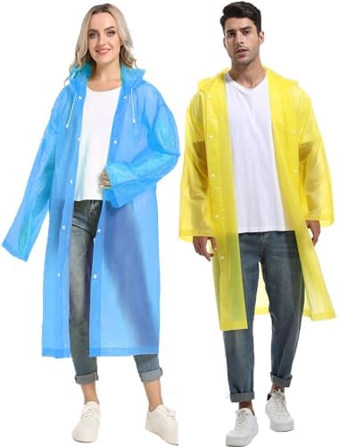 Borogo 2PCS Rain Ponchos for Adults Reusable Raincoats Emergency Survival With Hoods And Sleeves for Women Men