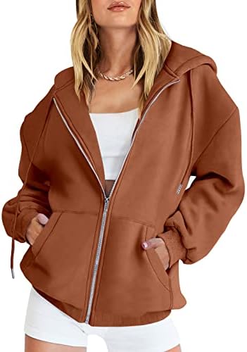 ANRABESS Women’s Oversized Zip Up Hoodies Sweatshirts Y2K Clothes Teen Girl Fall Casual Drawstring Jackets with Pockets