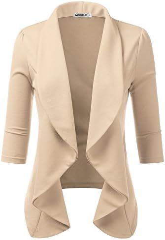 DOUBLJU Womens Lightweight Thin 3/4 Sleeve Open Front Blazer Jacket With Plus Size