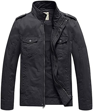 WenVen Men’s Casual Washed Cotton Military Jacket
