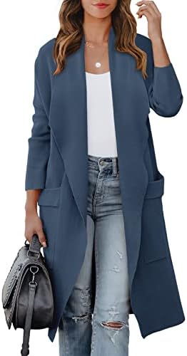 Prinbara Women’s 2023 Fall Long Sleeve Draped Open Front Casual Knit Oversized Long Cardigan Jacket Sweater with Pockets