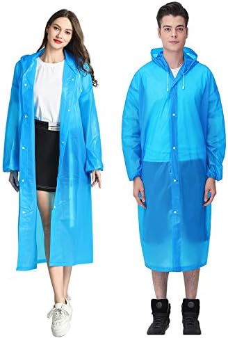 HLKZONE Raincoat, [2 Pack] Portable EVA Rain Coats Reusable Rain Poncho with Hood and Elastic Cuff Sleeves