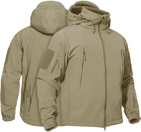 TACVASEN Men’s Tactical Jacket Water Resistant Hooded Jacket Softshell Fleece Lined Military Hiking Coat