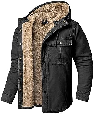 Mr.Stream Men’s Hooded Coat Casual Thicken Long Sleeve Plaid Work Flannel Button Down Shirt Jacket