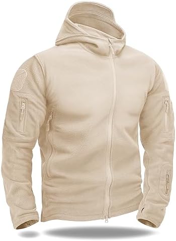 TACVASEN Men’s Tactical Jacket Fleece Hoodie Full Zip Up Army Jacket Midweight Windproof Work Military Jacket Coat
