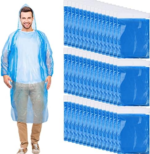 100 Pack of Adult Rain Ponchos with Hood, Disposable Rain Ponchos, Plastic Emergency Raincoat Poncho for Men Women Kids, Traveling Camping Hiking Outdoors Activities
