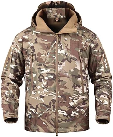 KQTFT Men’s Millitary Tactical Softshell Jacket Waterproof Fleece Hooded Outdoor Hiking Hunting Jackets Coat