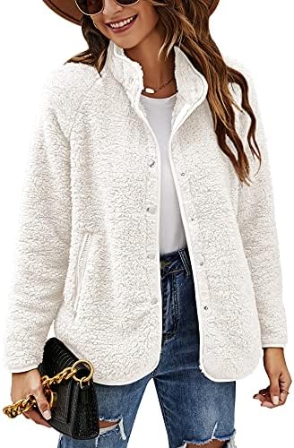 Micoson Women’s Long Sleeve Cardigan Coat Lapel Button Down Warm Fuzzy Fleece Jacket Oversized Winter Outwear with Pockets