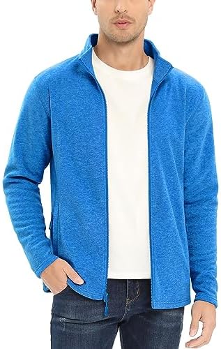 MAGCOMSEN Men’s Full Zip Fleece Jacket Lightweight Stand Collar Jackets Soft Warm Windproof Casual Coats with Zipper Pockets