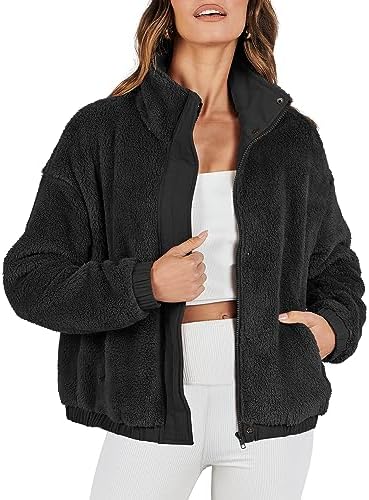ANRABESS Women Sherpa Fleece Jackets Casual Long Sleeve Buttons Cropped Coat Winter Outwear