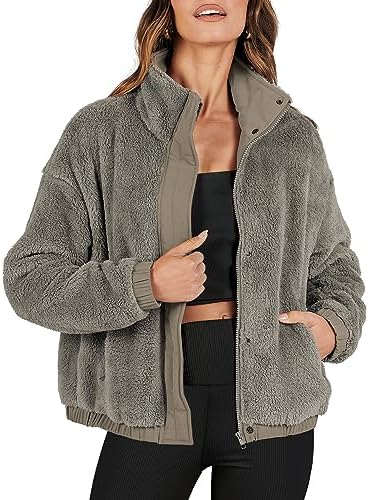 ANRABESS Women Sherpa Jackets Casual Long Sleeve Buttons Fleece Cropped Coat Winter Outwear