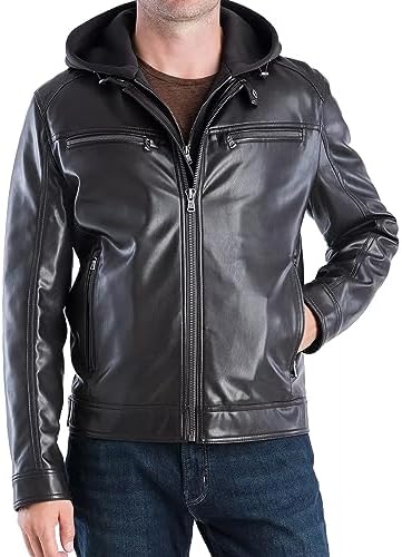 Motorcycle Jackets Men Brown Leather with Removeable hood | Black Hooded Bomber Leather Jacket Men
