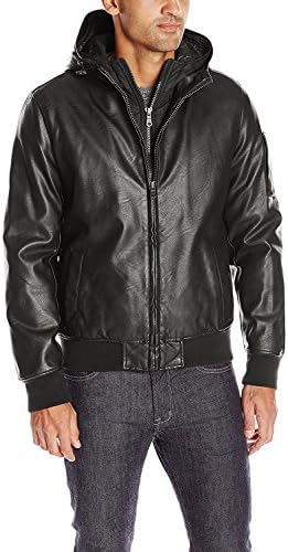 Mens Charcoal Genuine Lambskin Leather Hoody Jacket with Detachable Hood