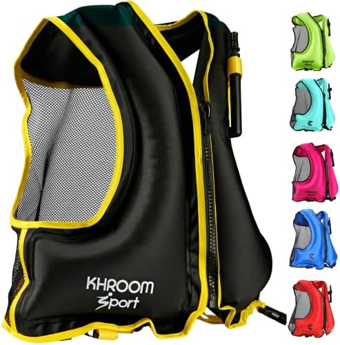 Khroom Inflatable Snorkel Vest Adults and Teenagers | 60″-75″ / 90 lbs-240 lbs | Weighs only 400 Grams | Buoyancy Jacket for Snorkeling and SUP – Snorkel Jacket, Buoyancy Aid, Buoyancy Vest