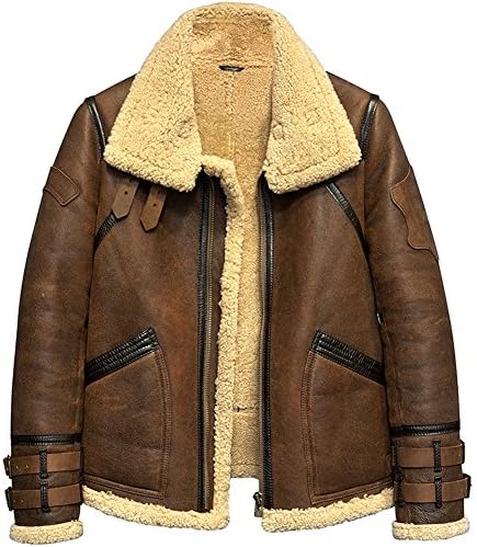 Men’s Shearling Jacket B3 Flight Jacket Fur Leather Jacket Imported Wool from Australia Men’s Sheepskin Aviator Coat