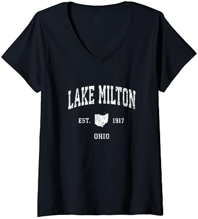 Womens Lake Milton Ohio OH Vintage Athletic Sports Design V-Neck T-Shirt