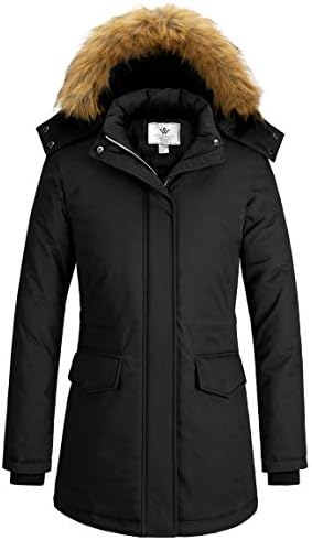 WenVen Women’s Winter Thickened Warm Mid Length Parka Jacket Windproof and Waterproof Coat With a Detachable Fur Hat.