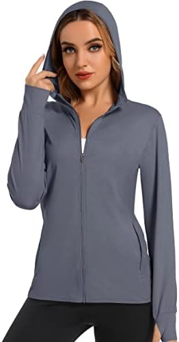 MAGCOMSEN Women’s Jackets Lightweight UPF 50+ Sun Protection Shirt Hoodie Hiking Running Athletic Jacket Thumb Hole 4 Pockets