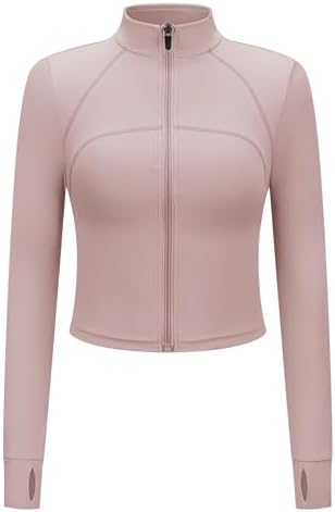 Ivicoer Workout Tops for Women Scrub Cropped Jackets Yoga Athletic Jacket with Thumb Holes