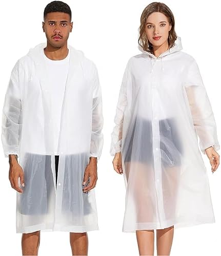 Zfyoung 2 Pack of Raincoats Portable EVA Rain Coats Reusable Rain Poncho with Elastic Cuff Sleeves and Hood