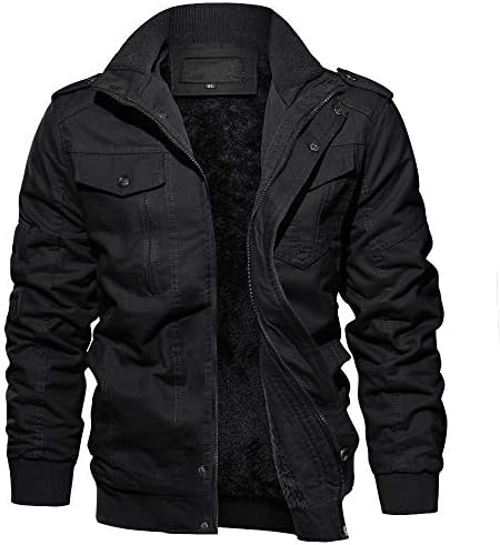 EKLENTSON Men’s Thick Thermal Winter Jacket with Multi Pockets Zip Front Fleece Lined Cargo Jacket for Men