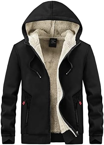 Flygo Hoodies for Men Zip Up Winter Fleece Sherpa Lined Sweatshirt Warm Jacket