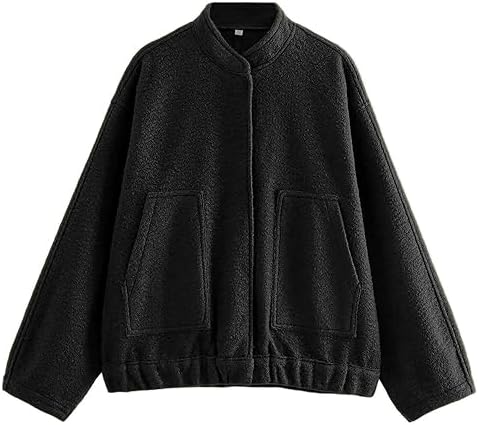 Hixiaohe Women’s Oversized Wool Blend Jackets Long Sleeve Button Down Casual Bomber Jacket Outwear with Pockets