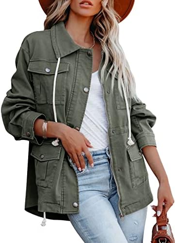 Women’s Military Anorak Jacket Zip Up Snap Buttons Lightweight Safari Utility Coat Outwear With Pockets