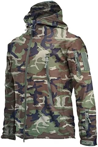 AQWEI Outdoor Waterproof Soft Shell Hooded Military Tactical Jacket Spectre Hoodie, Camouflage Fleece Lining