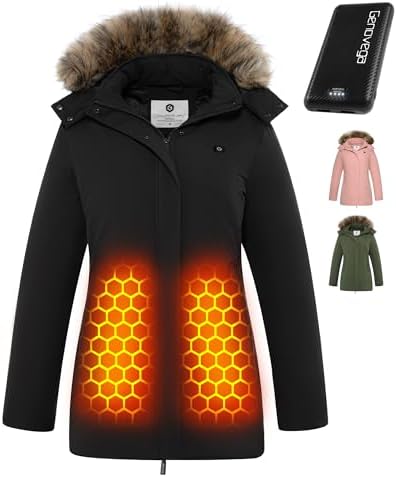 Graphene Heated Jacket for Women with Battery Pack，Detachable Hood，Slim Fit