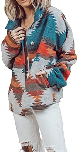 Heltapy Womens Aztec Shacket Jacket Loose Vintage Boho Wool Blend Coat Button Down Shirt Tops