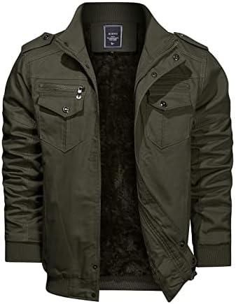 HIJEWE Men’s Military Jacket Winter Thickened Field Jacket Cotton Casual Coat Fleece Liner Tactical Style Outdoor Jacket（Army Green，S）