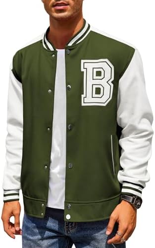 COOFANDY Men’s Varsity Jackets Wool Blend Letterman Baseball Lightweight Bomber Jacket